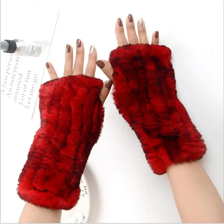 Günstig Frauen 100% Echt Echte Gestrickte Rex Kaninchen Pelz Winter Fingerlose warme weiche Handschuhe Fäustlinge Arm Hülse