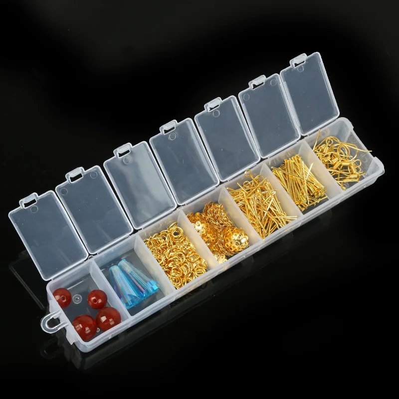 

1 Set 7 slots Single Rings Hollow Flower Pins & Neddles Ears Hooks Beads for DIY Handmade Earring Jewelry Making Finding Box