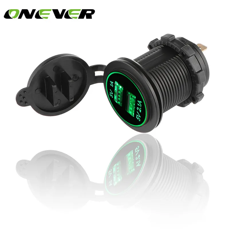Автомобильное зарядное устройство Onever светодиодный подсветкой и 2 USB портами а 12