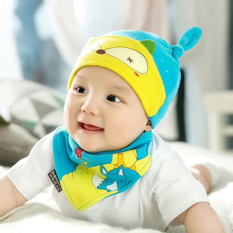 CieiK Baby Cap Bib Sets Cotton Hats for Kids Cute Cartoon Toddlers Newborn Crochet Clothing Set Photography Baby Muts beanie (15)