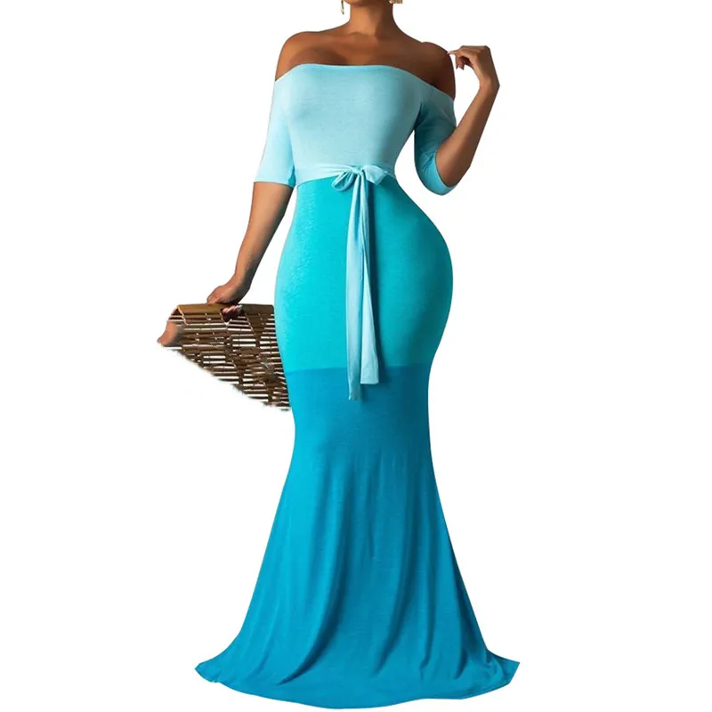 

2019 Sexy Women Half Sleeve Off Shoulder Dress Sashes Bodycon Maxi Dress Summer Night Club Party Long Dresses Vestido
