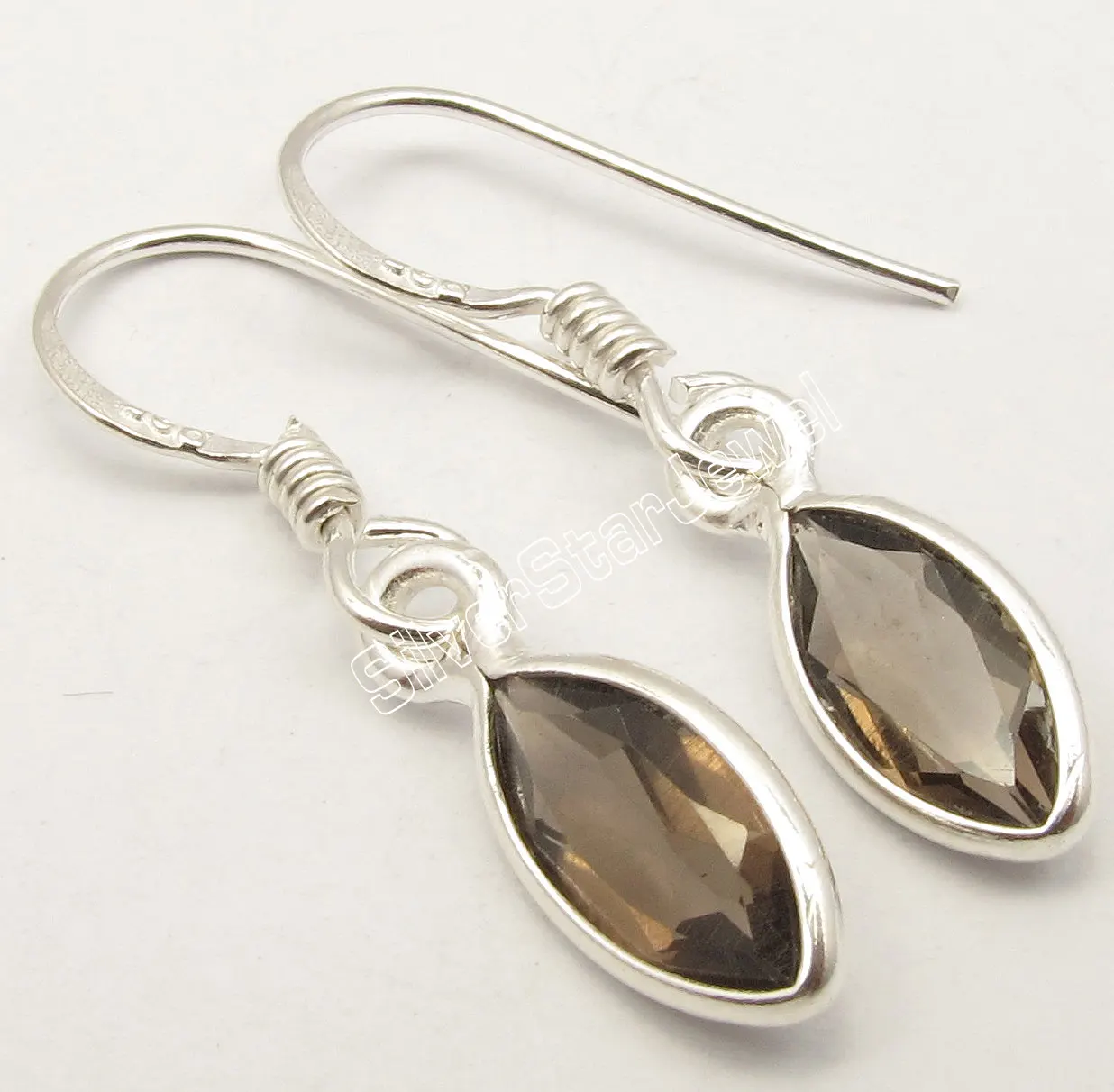 BROWN SMOKY QUARTZ Gemstone 925 Solid Silver Marquise Hook Earrings Jewelry BROWN SMOKY QUARTZ Gemstone 925 Solid Silver Marquise Hook Earrings Jewelry