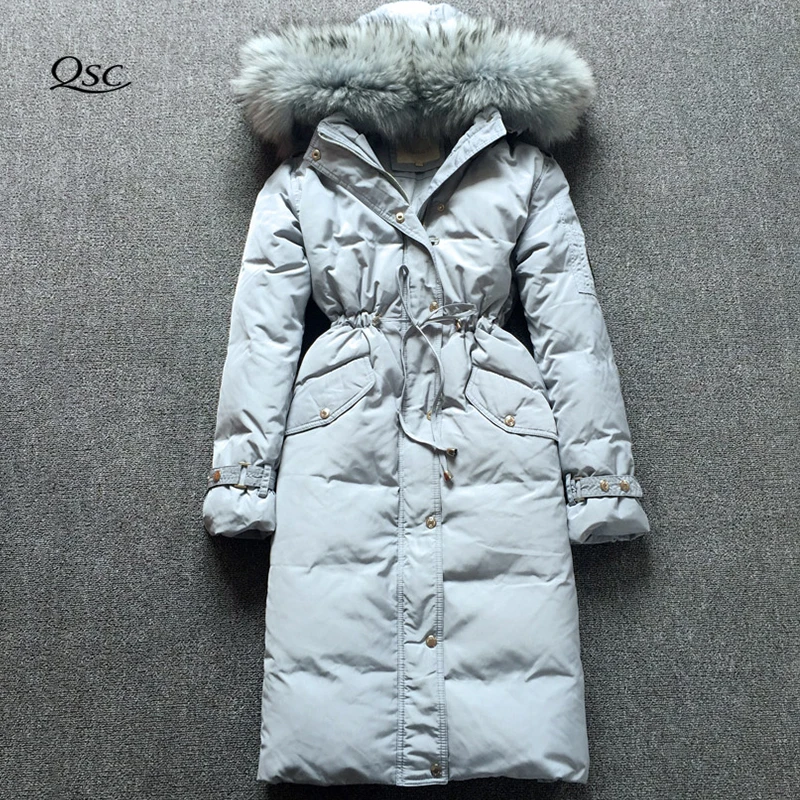 Women Down Coats 2018 New Real Big Fur Collar Eiderdown Long Jacket ...