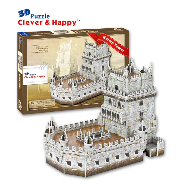 

2014 new clever&happy land 3d puzzle model Belem Tower adult puzzle diy paper model games for children paper