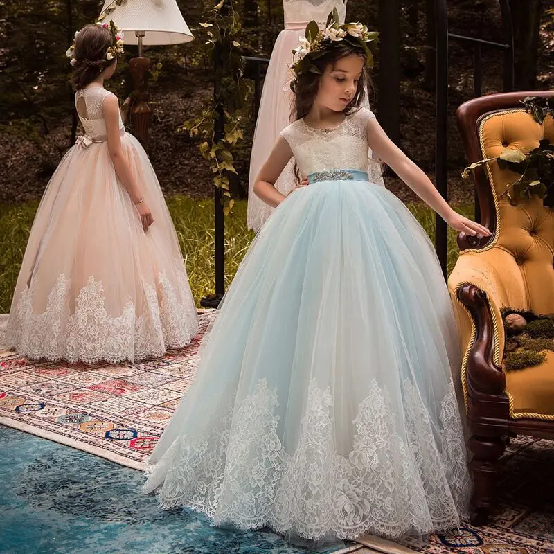 

2-13Y Lace Sally European and American Style Girls Ball Gown Wedding Dress Kids Girl Swallow Tailed Party Dress Girls Costume