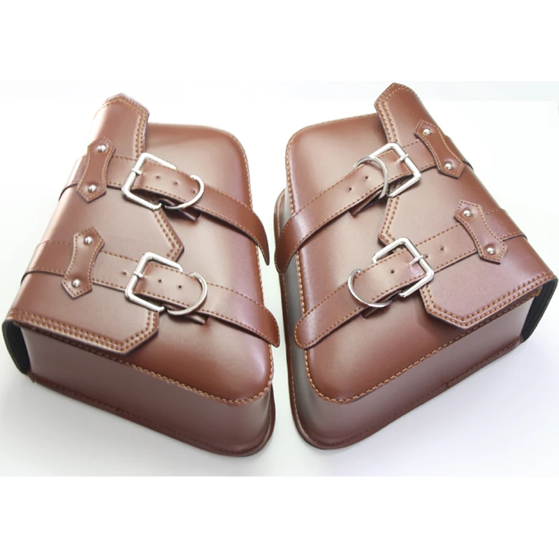 

Motorcycle Saddle Bags Pu Leather Motorbike Side Tool Bag Luggage for Harley Brown