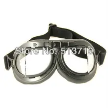 Free shipping BLACK GOGGLES CLEAR LENS WWII RAF VINTAGE PILOT MOTORCYCLE BIKER CRUISER HELMET