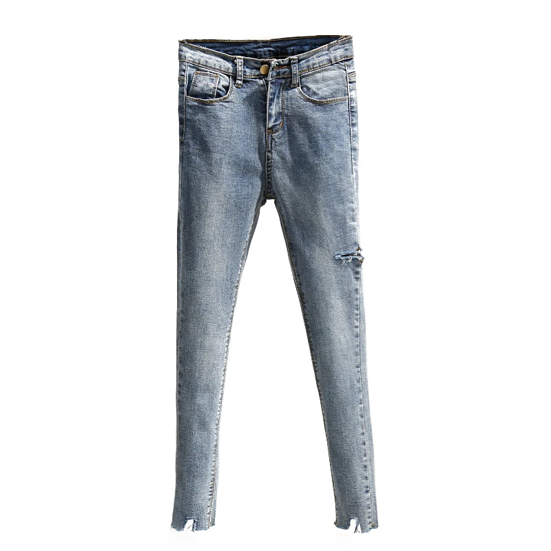 

Korean New Spring Summer Women Fashion Jeans Casual Ripped Hole Denim Pants Woman Skinny Trousers Elastic Pencil Pants