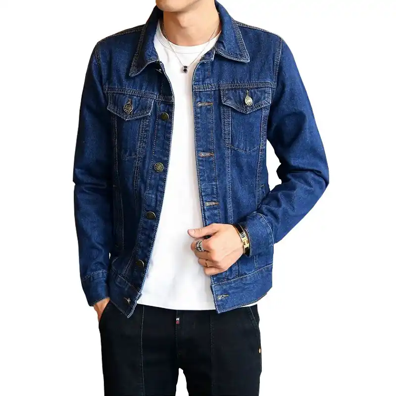 Men Jean Jackets Dark Blue Black Clothing Denim Jacket