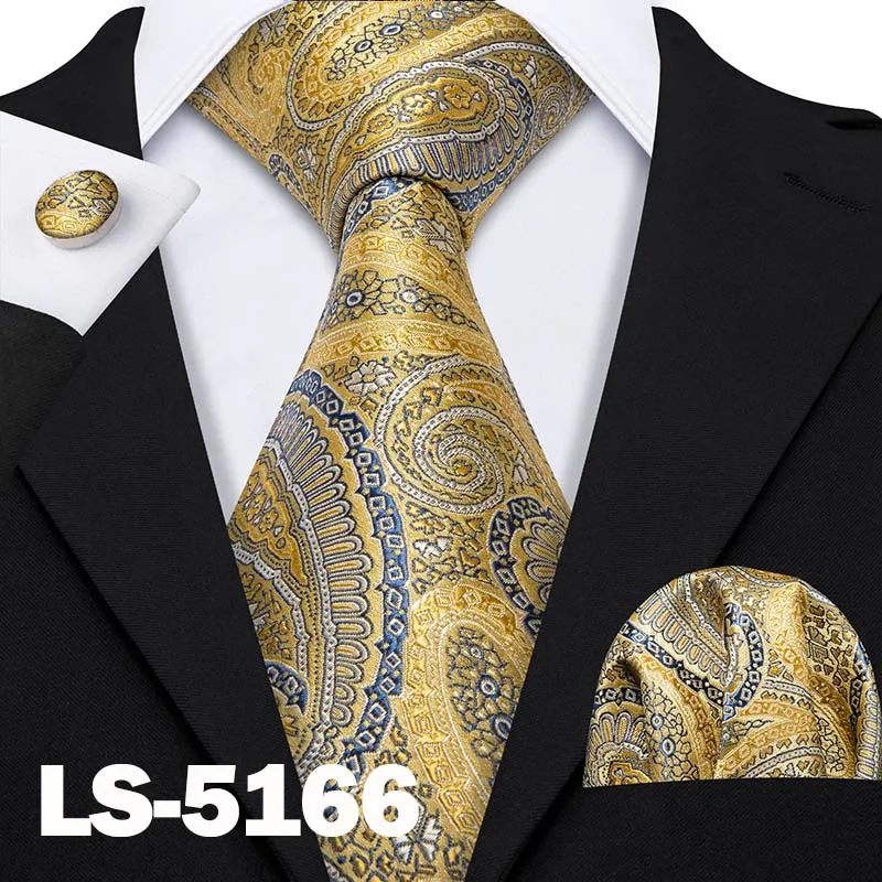 Классический Полосатый галстук с зеброй для мужчин s шелковый галстук Hanky Подарочная коробка набор жаккардовый мужской галстук золотой черный мужской галстук набор Barry.Wang LS-5173 - Цвет: LS-5166