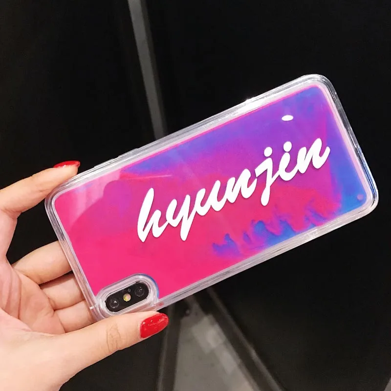Розово-красный GlamPhoneCase жидкий поток, песок флуоресцентный чехол для iPhone X XS Max XR/для iPhone 7 8 6 6s плюс Чехол - Цвет: Розово-красный