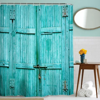 

Timber Door Waterproof Shower Curtain With Hook Plaid Bathroom Curtains High Quality Bathing Sheer For Home Decoration