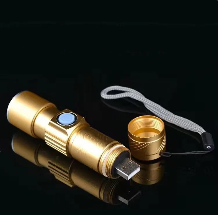 USB светодиодный фонарь масштабируемый Cree XPE USB Светодиодная лампа портативная фонарик золотой/черный