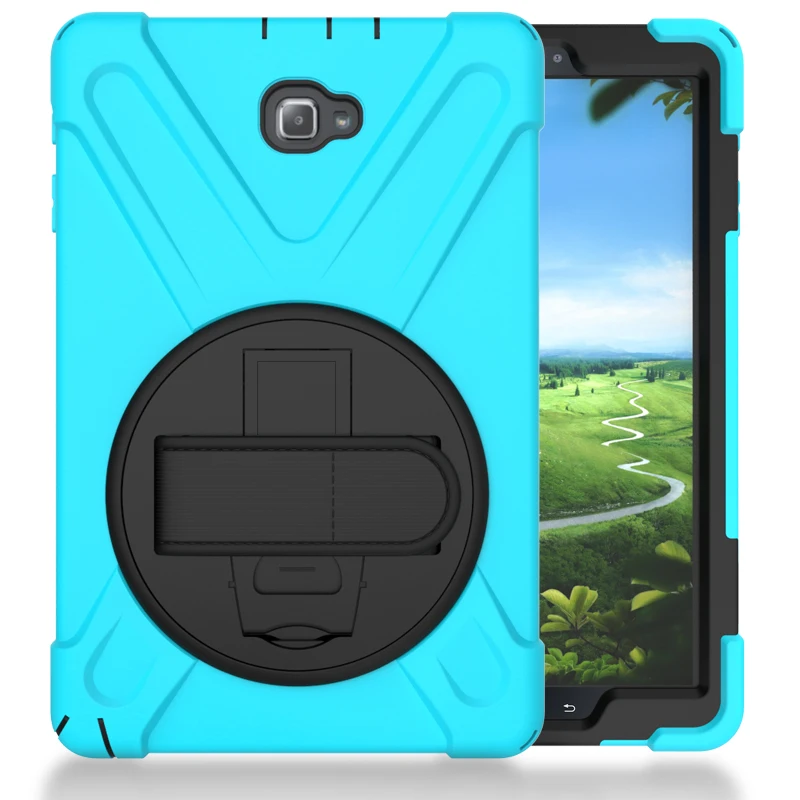For Samsung TAB A P580 10.1inch Shockproof 360 Degree Rotating Case PC Silicon Stand Armor Cases, Kids Safe Hand Strap Case     1 (1)