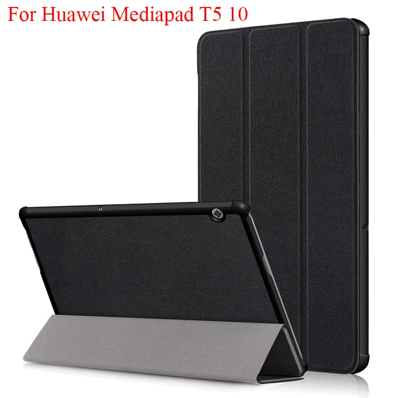 

Tri-Fold Stand Flip Case For Huawei Mediapad T5 10 Cover Custer Grain PU Leather shell skin for AGS2-W09,AGS2-L09,AGS2-L03 Capa