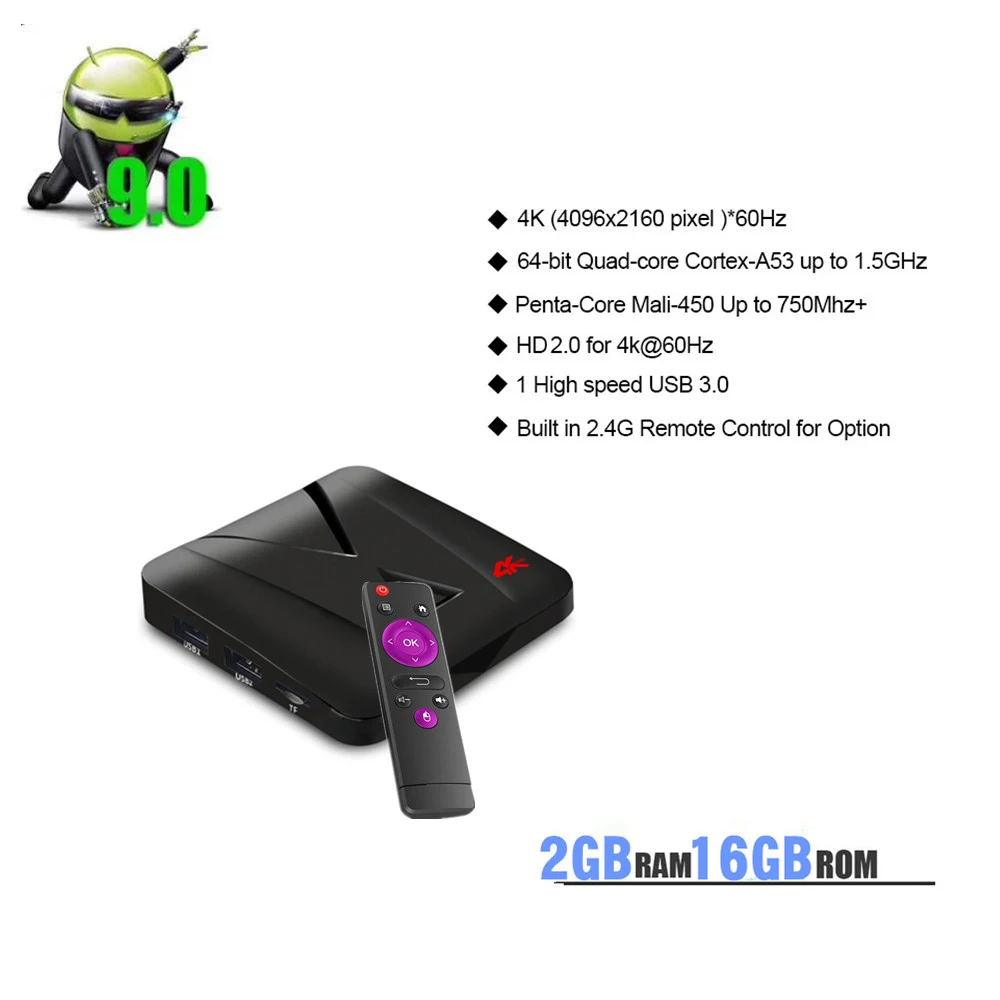 Android 9,0 ТВ приставка 2G 16G RK3328 четырехъядерный Смарт ТВ приставка USB3.0 HD медиаплеер VP9 H.265 2,4G WiFi 4K видео воспроизведение приставка