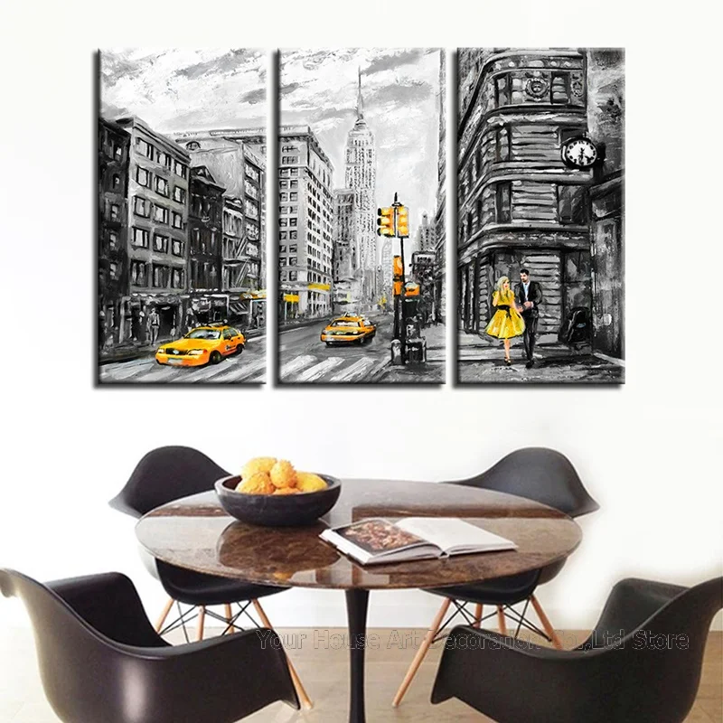 Wall Art Abstract 3 Pieces New York City Street Yellow Taxi Car Paintings Home Decor Modular Pictures Framed Canvas Posters