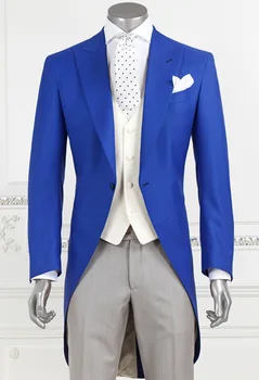 

2017 New Morning Style One Button Royal Blue Groom Tuxedos Peak Lapel Groomsmen Best Man Wedding Suits (Jacket+Pants+Vest+Tie)