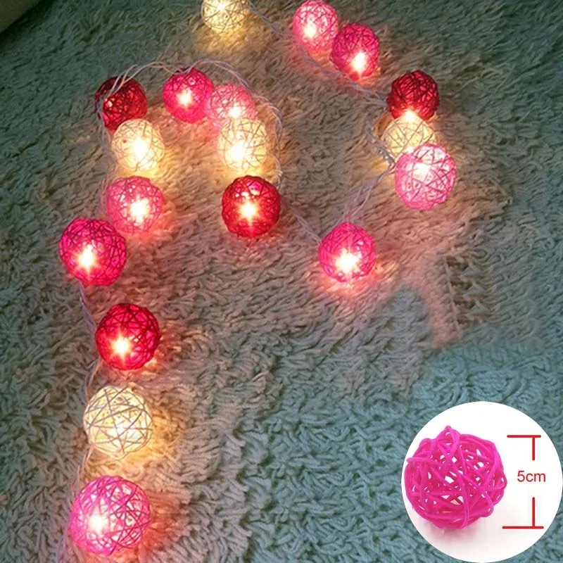 YIMIA 5 см ротанговые шары светодиодный гирлянды праздничные рождественские огни наружные гирлянды Gerlyand для вечерние и свадебные украшения детской комнаты - Испускаемый цвет: White Pink