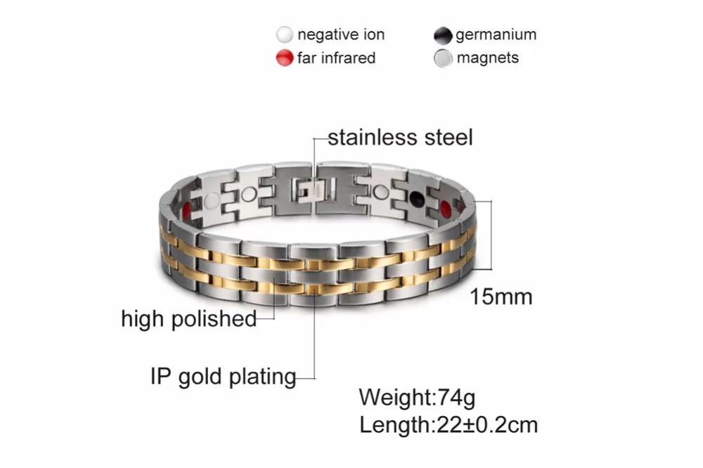 Vinterly магнитный браслет мужской золотой цвет из нержавеющей стальной магнитный браслет энергия оздоровительный Германий Подвески мужские браслеты