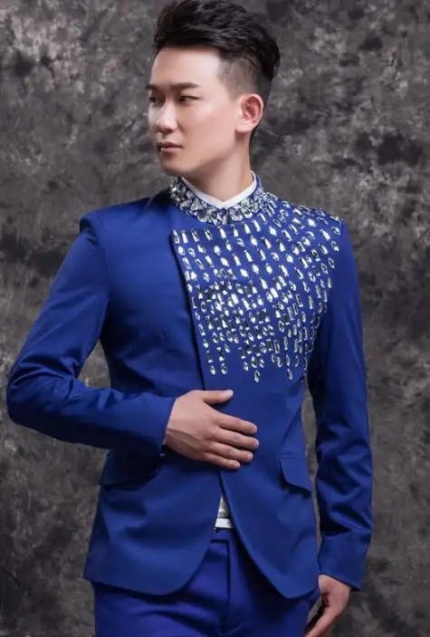 Мужские дизайнерские костюмы masculino homme terno Сценические костюмы для певцов мужской Блестящий Блейзер танцевальная одежда куртка Звезда Стиль Панк синий