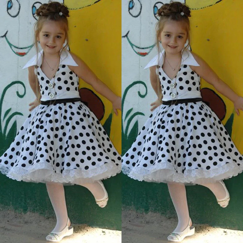 Платье в горошек для новорожденных; праздничная одежда для От 1 до 6 лет; кружевное платье принцессы без рукавов с открытой спиной для малышей