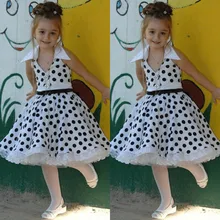 Платье в горошек для новорожденных; праздничная одежда для От 1 до 6 лет; кружевное платье принцессы без рукавов с открытой спиной для малышей