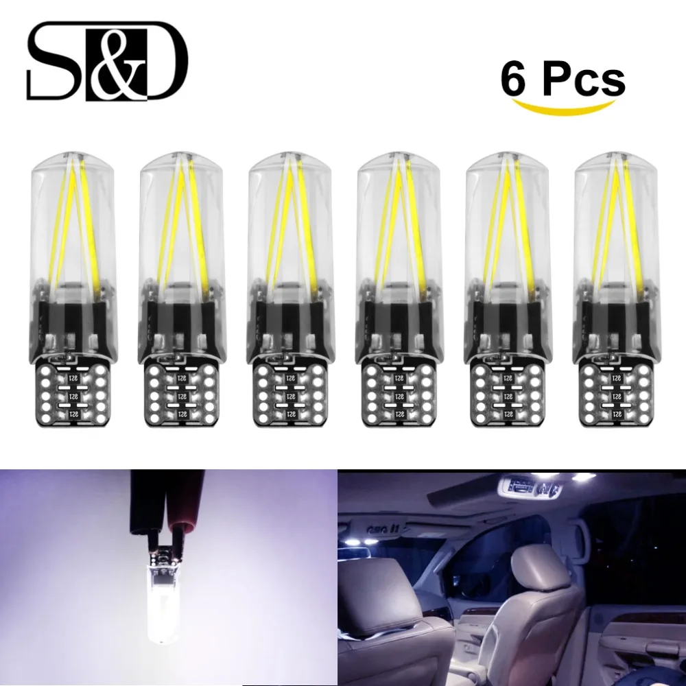 

6pcs T10 W5W LED Bulbs Canbus Error Free Filament Lights COB LED Wedge Auto Parking Bulbs Car Reading Door Lamp DC 12V