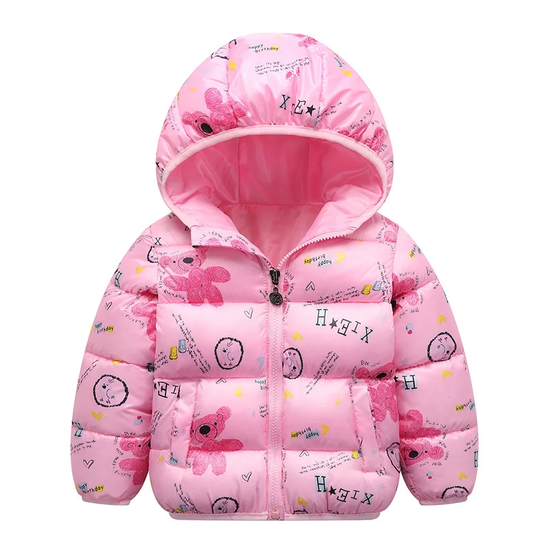 

2019 Winter Autumn Children's Jackets Sport Kids Cartoon Pink Bear Printed Down Jacket Baby Boy cotton-padded Outerwear Coats