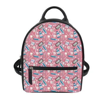 

Noisydesigns Cute Dentist Print Mini Backpack Stylish PU Leather Daily Use Daypack for Teenagers Girls Top-handle Bags Mochila