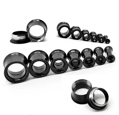 

free shipping ,mix 5-12MM 50pcs/lot stainless black internally double flare screw flesh tunnel ear plug piercing jewelry