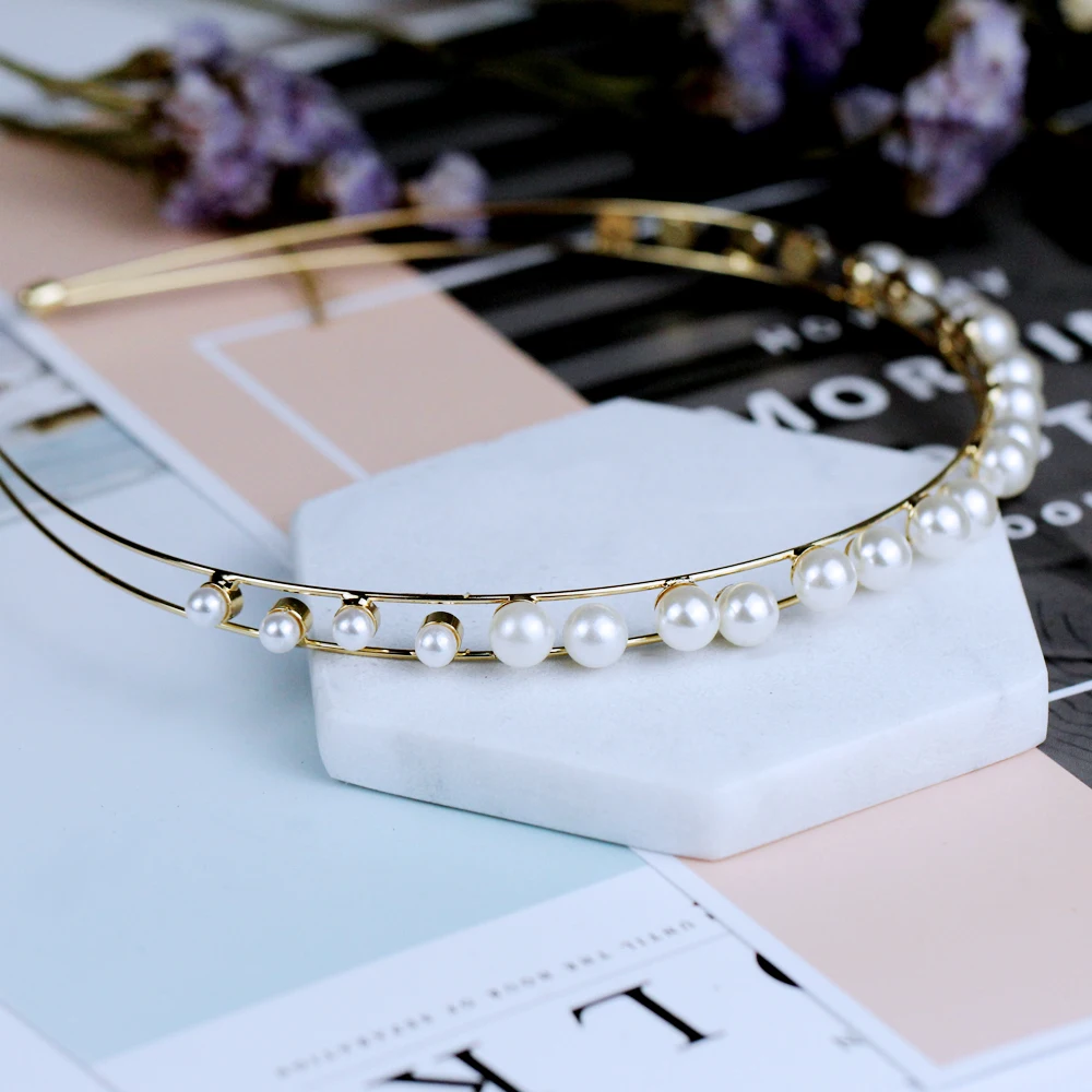 

1PC Imitation Pearl Crystal Hairband Gold Color Women Headwear Bling Headband hair accessories accesorios para el cabello