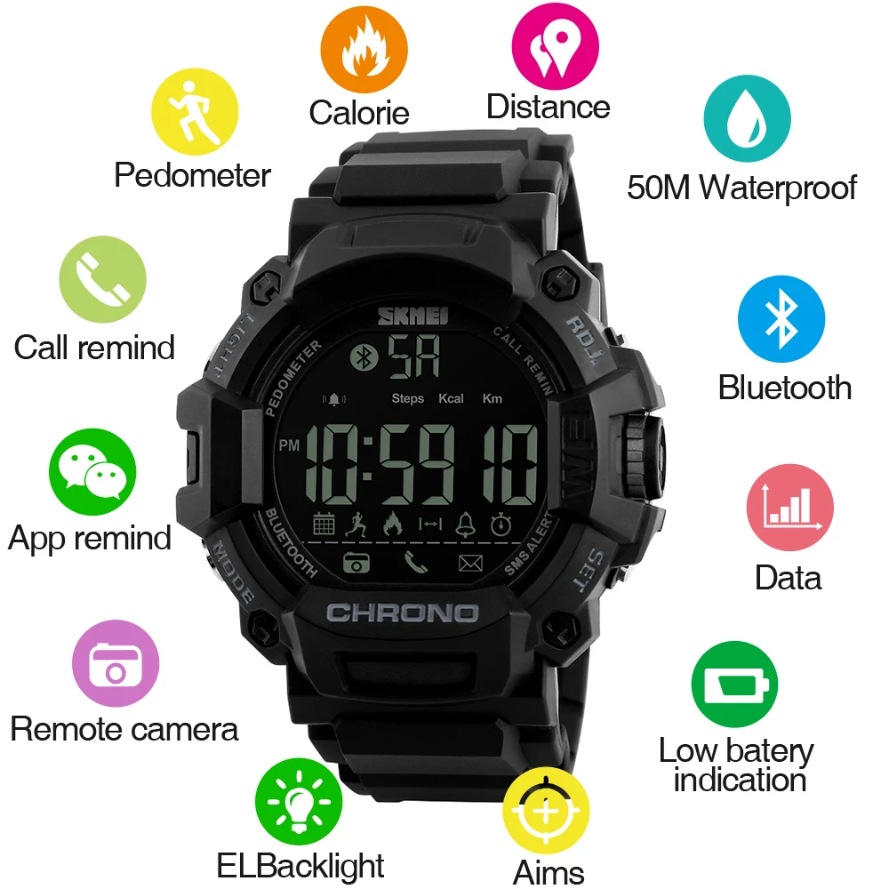 

SKMEI Men Smart Watch Calories Pedometer Step Waterproof Bluetooth Watches Man Call SMS Reminder Smartwatch for ios android