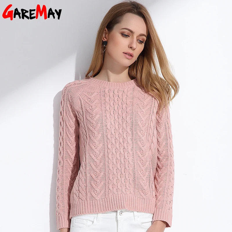 GAREMAY Women Retro Pullover Pink Sweater Jacquard Spring