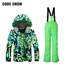 Gsou Snow2017 зимняя Комплектная одежда для детей Детские Пуховые куртки, детский зимний комбинезон, теплый лыжный Детский костюм пуховики и парки, верхняя одежда, пальто+ штаны