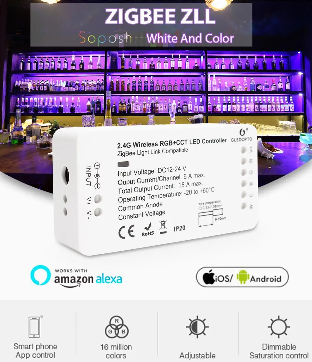 ZIGBEE Led Controller RGB+CCT WWCW zigbee controller LED DC12-24V LED strip controller zll app controller RGBW rgb (2)