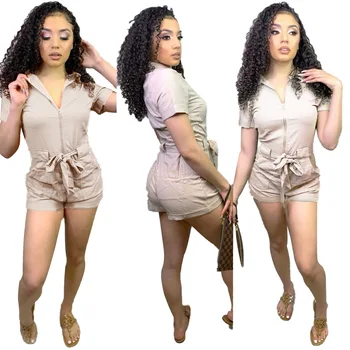 

Spring Summer Women Jumpsuit Bodycon Playsuit Bodysuit Overalls Rompers Plus Size Solid Zipper Pockets Jumpsuits