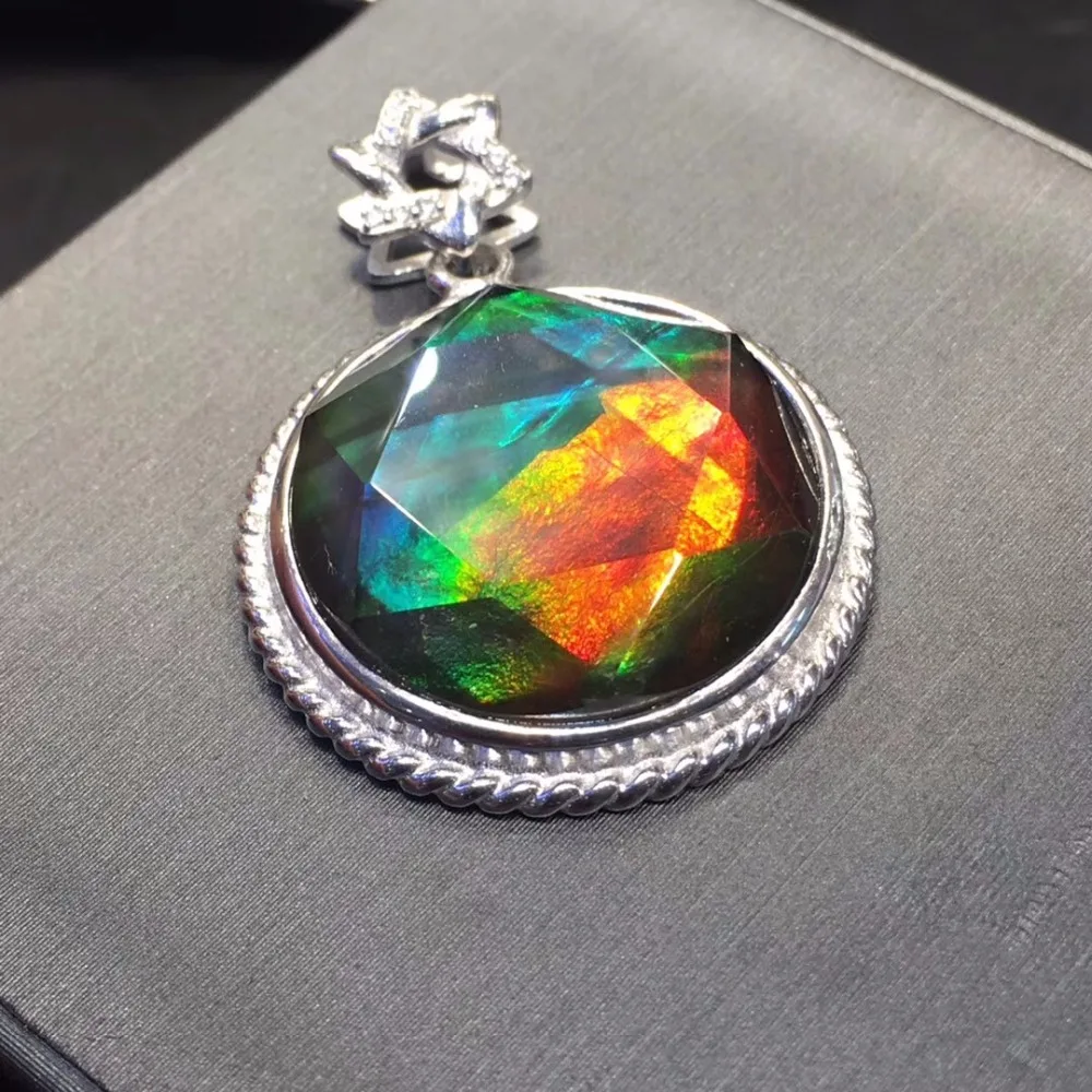

Fine Jewelry Real 925 Steling Silver s925 100% Natural Ammonite Ammolite Stone Gemstone Female Pendant Necklaces Christmas Gift