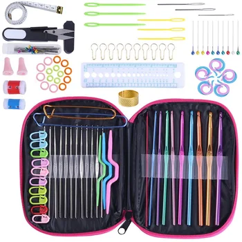 

100 PCS Crochet Hooks Set Multicolor Aluminum Metal Crochet Hooks Knitting Needles with Accessories Tools for Sweater Knit