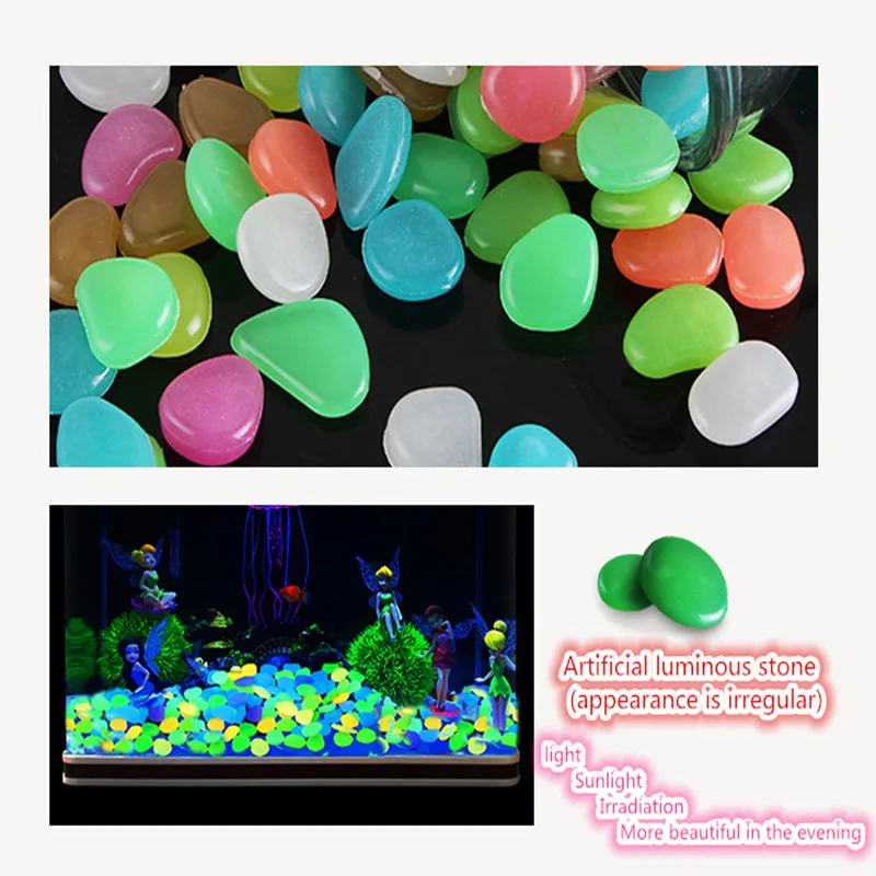 

10PCS Artificial Pebbles Stones Glow In The Dark Home Ornament Supply Luminous Cobblestones Garden Fish Tank Aquarium Decoration