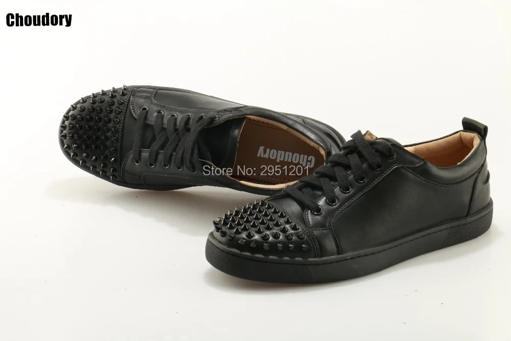 

Luxury Designer Men Spikes Flats Shoe Red Black Studded Rivet Male Casual Shoes Lace up Flat Men Shoes
