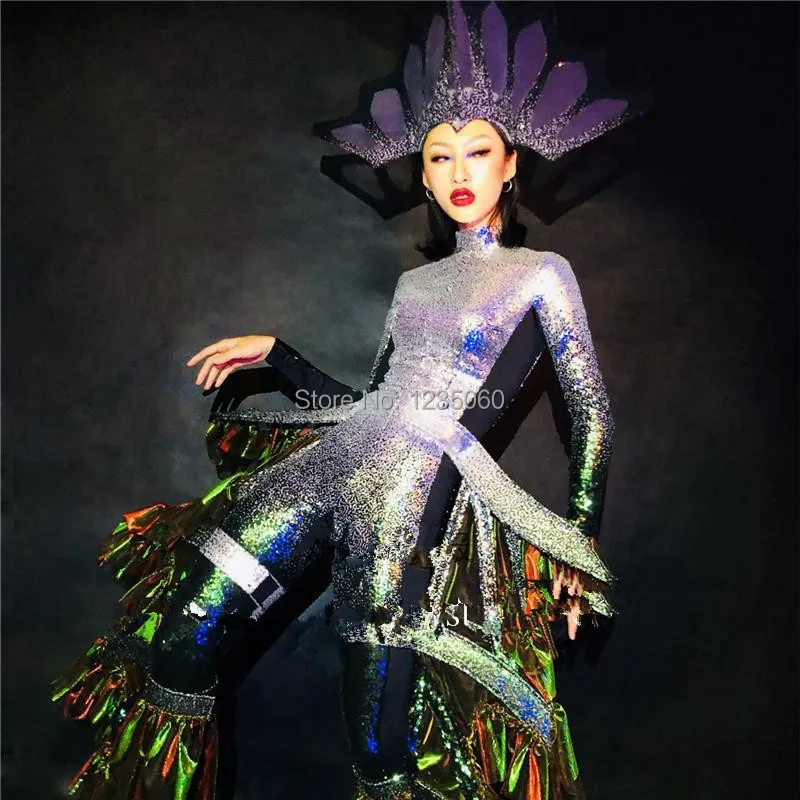 Nightclub-Bar-GOGO-Dance-Team-Fluorescent-Show-Clothes-Gradient-Ocean-Party-Stage-Green-Dragon-Costume-Halloween_