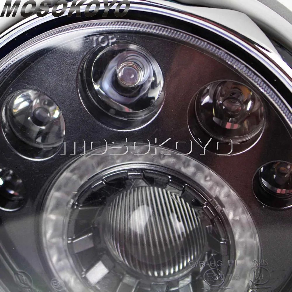 Светодио дный свет 7 дюймов мотоцикл круглые фары E-Mark E4 E24 ходовые огни для Harley Кафе Racer Чоппер Softail Touring крейсер