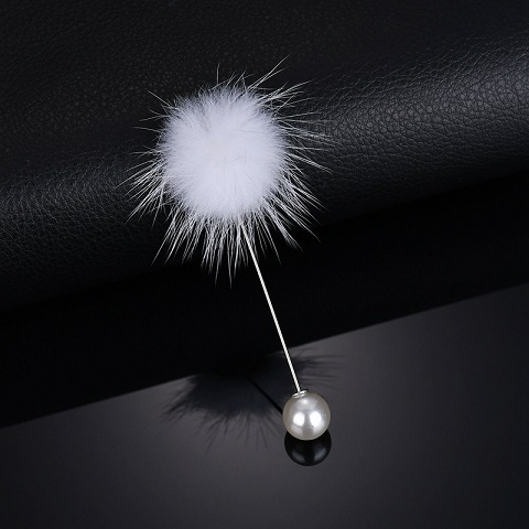 cute Charm Simulated Pearl Brooch Pins For Women Korean Fur pompom Ball Piercing Lapel Brooches Collar Jewelry Gift