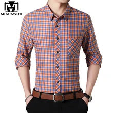 MIACAWOR, новинка, повседневные рубашки для мужчин, приталенная клетчатая рубашка, осенняя, с длинным рукавом, Camisa Masculina Camisa Social, мужская одежда C382