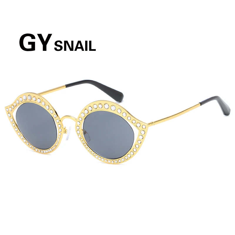 GYsnail Round Diamante Frame Sunglasses Women Luxury Sunglasses Brand