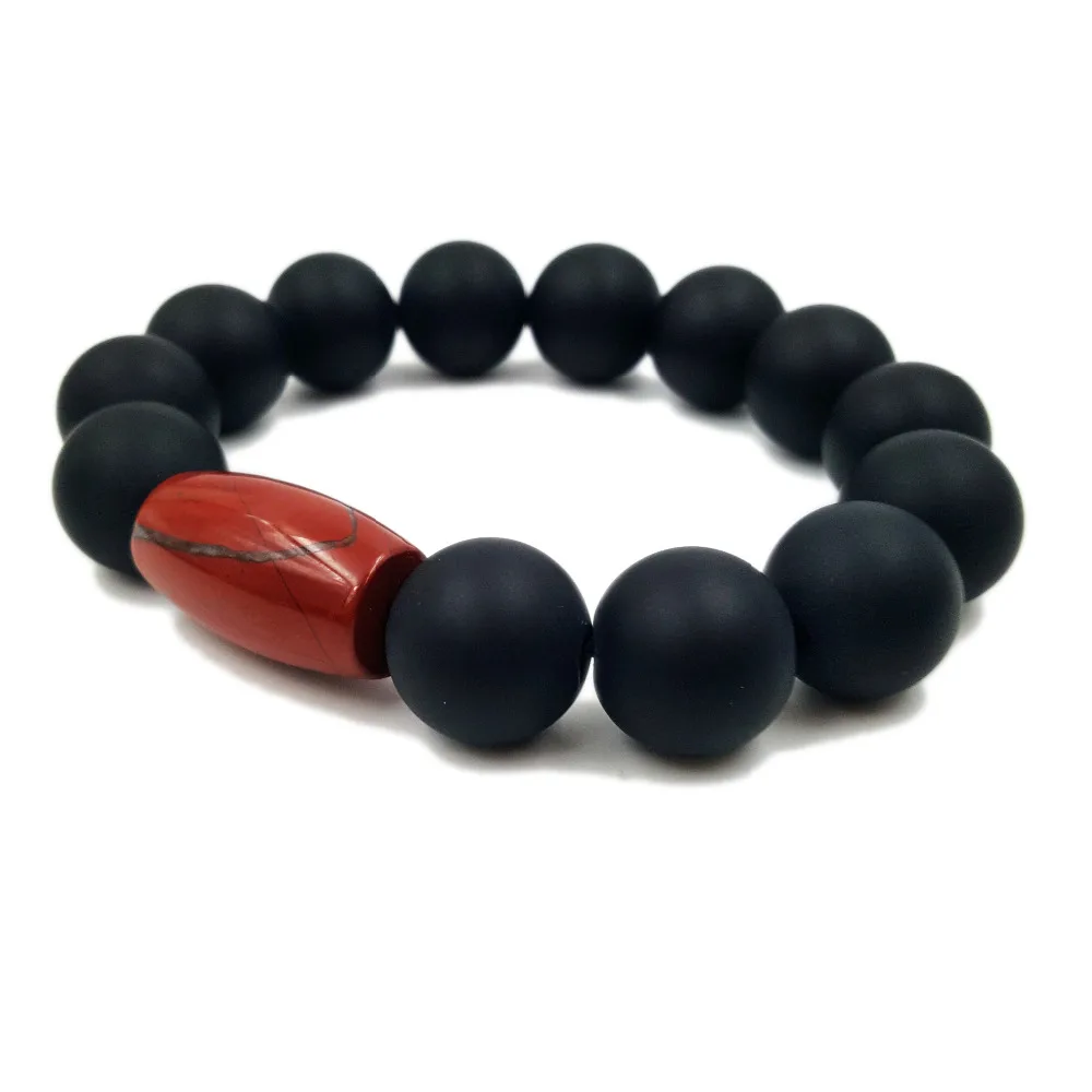 Preise Natürliche Stein Matte Schwarz Onyx 16mm Runde Perlen   Rot Jaspers Männer oder Frauen Armband 9 \