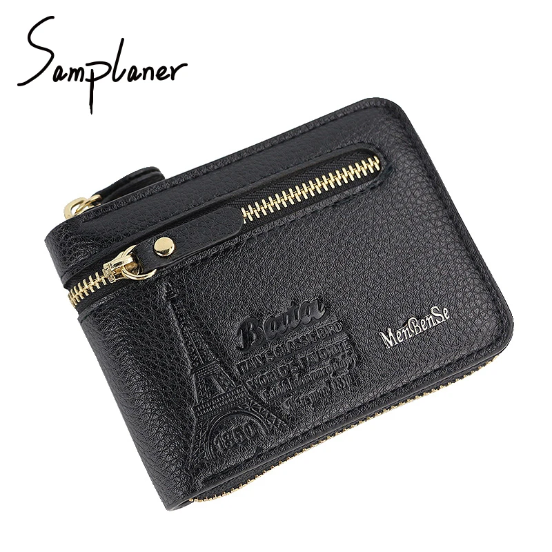 

Eiffel Tower Designed Small Men Short Wallets Leather Designer Zipper Men's Wallet Coin Purse SIM Card Holder Mini Male Wallets