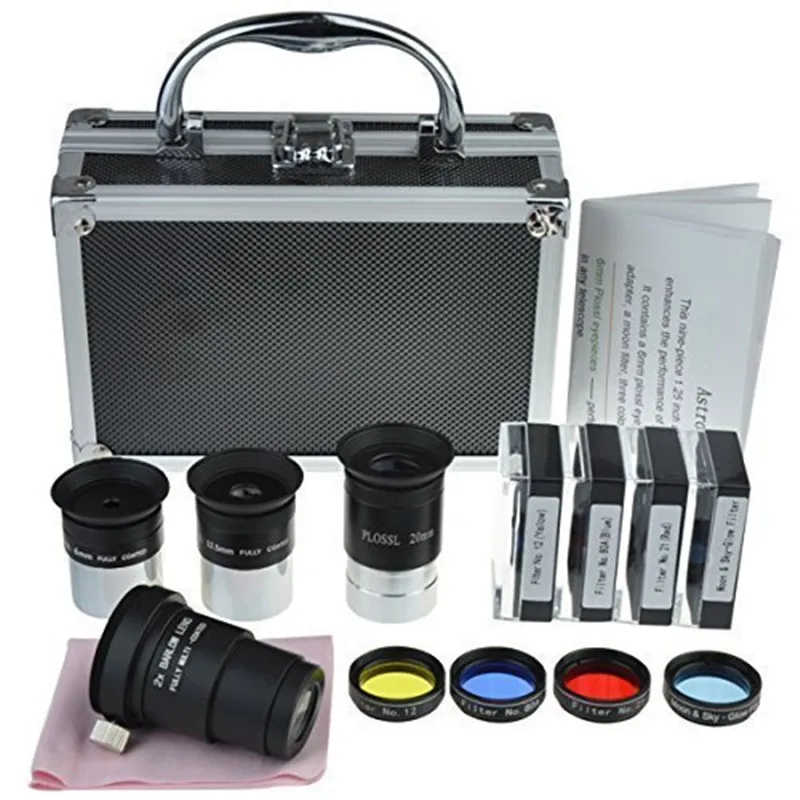 baratas Conjunto Kit de Acessórios Com Telescópio Oculares Plossl Telescópio astronômico, Conjunto de filtros, Lente Barlow 2x Etc