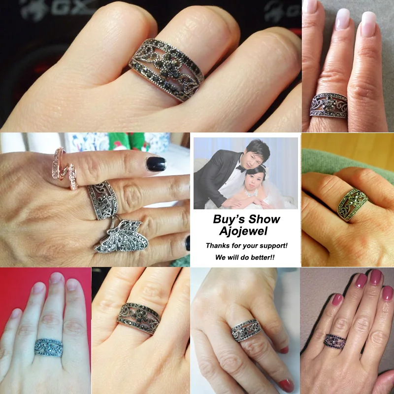 Ajojewel #6-10 Best Selling Fashion Jewelry Black CZ Flower Vintage Retro Ring Women